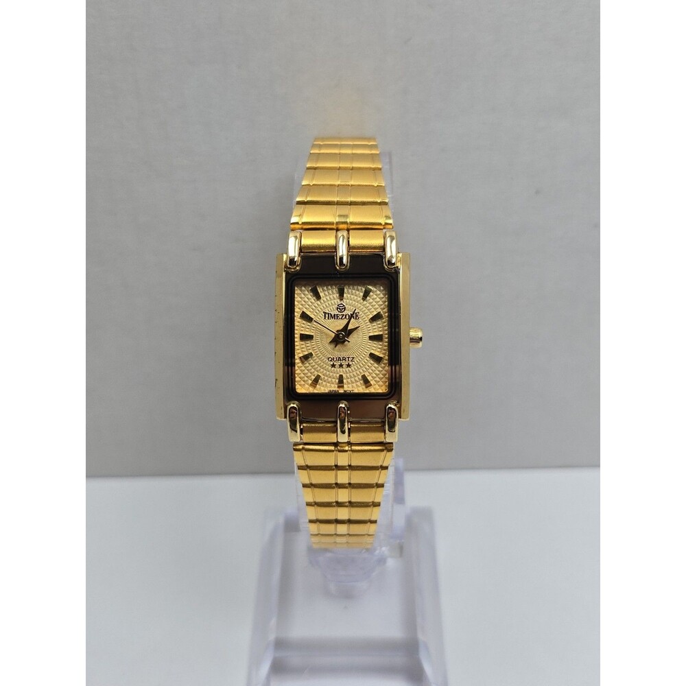 Vintage Womens Timezone 18K Gold Electroplated Tank Dress Watch New Battery